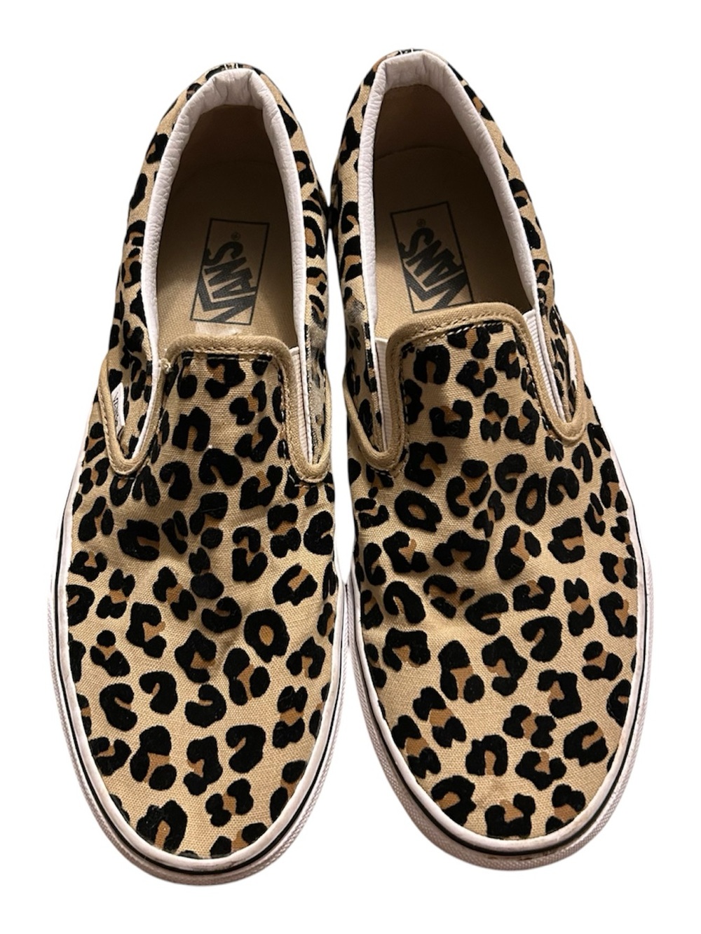 Vans UniSex Slip On Leopard Print Canvas Shoes - Tan/Black Size W-10.5 M-9
